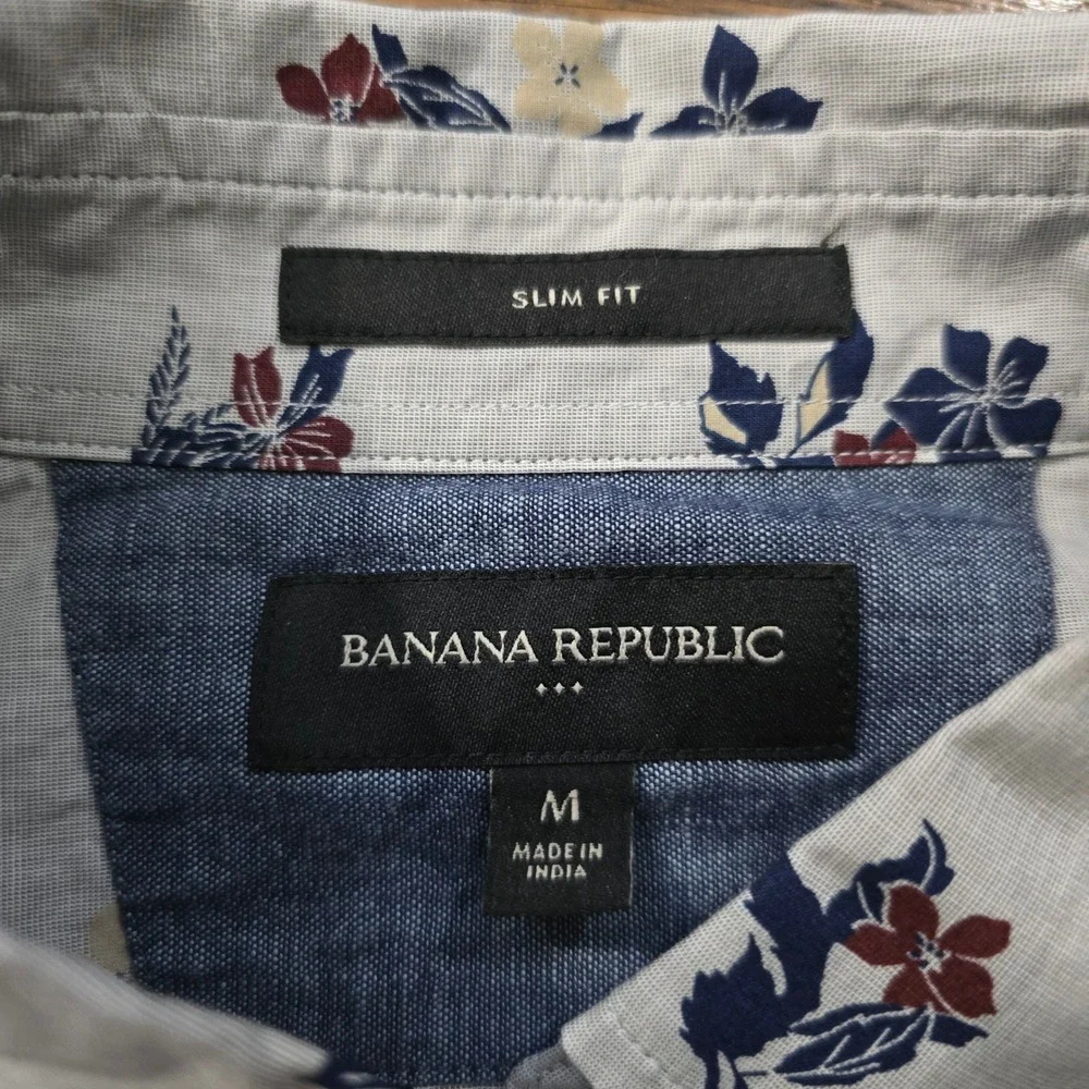 New Banana Republic Slim Fit Untucked Shirt Mens Medium Grey Floral Button Down